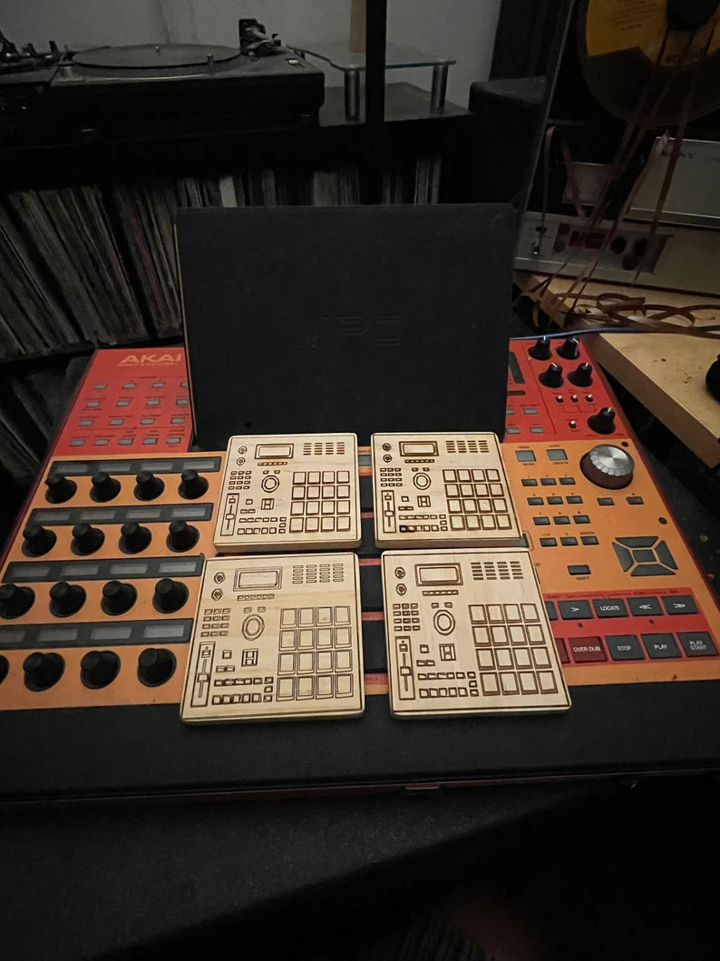 Mpc drum machine wood drink coasters - Too Good Engravings