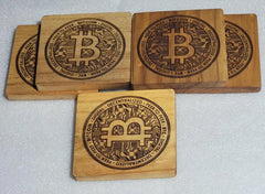 Decentralized. Peer to Peer. Bitcoin. Digital Wood Drink coaster - Too Good Engravings
