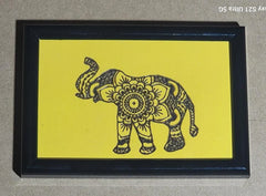 Elephant Print Framed Picture 4x6 hand made Limited painted wood cut engraved - Too Good Engravings