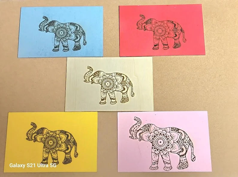 Elephant Print Framed Picture 4x6 hand made Limited painted wood cut engraved - Too Good Engravings