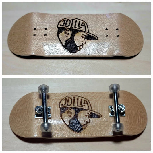 JDilla Fingerboard:Wood Engraved Fingerboard (skateboard) & Accessory and Suitcase bag - Too Good Engravings
