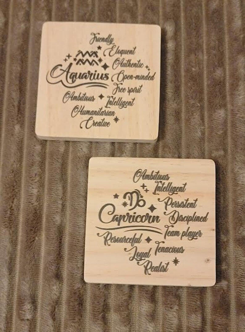 12 Zodiac Sign wooden Coaster - Too Good Engravings