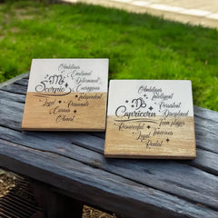 12 Zodiac Signs coaster blend of marble and wood Coaster Drink - Too Good Engravings