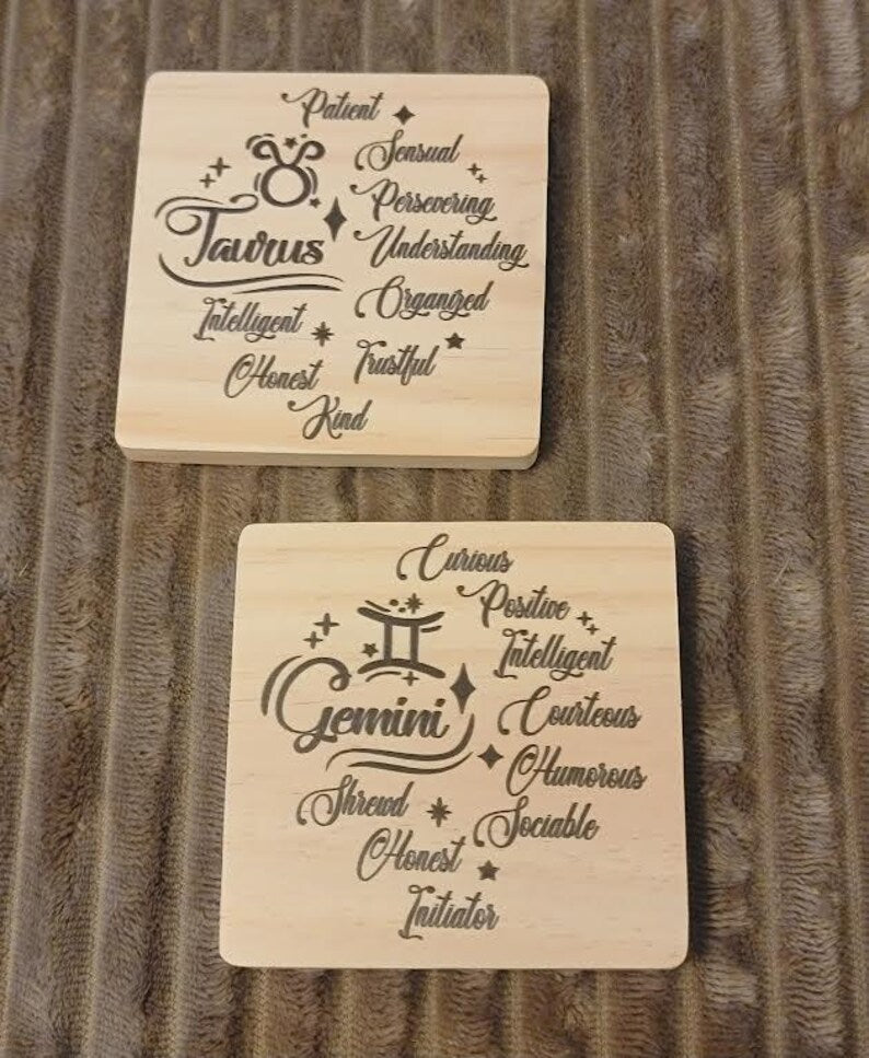12 Zodiac Sign wooden Coaster - Too Good Engravings
