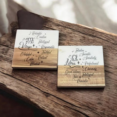 12 Zodiac Signs coaster blend of marble and wood Coaster Drink - Too Good Engravings