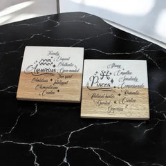 12 Zodiac Signs coaster blend of marble and wood Coaster Drink - Too Good Engravings