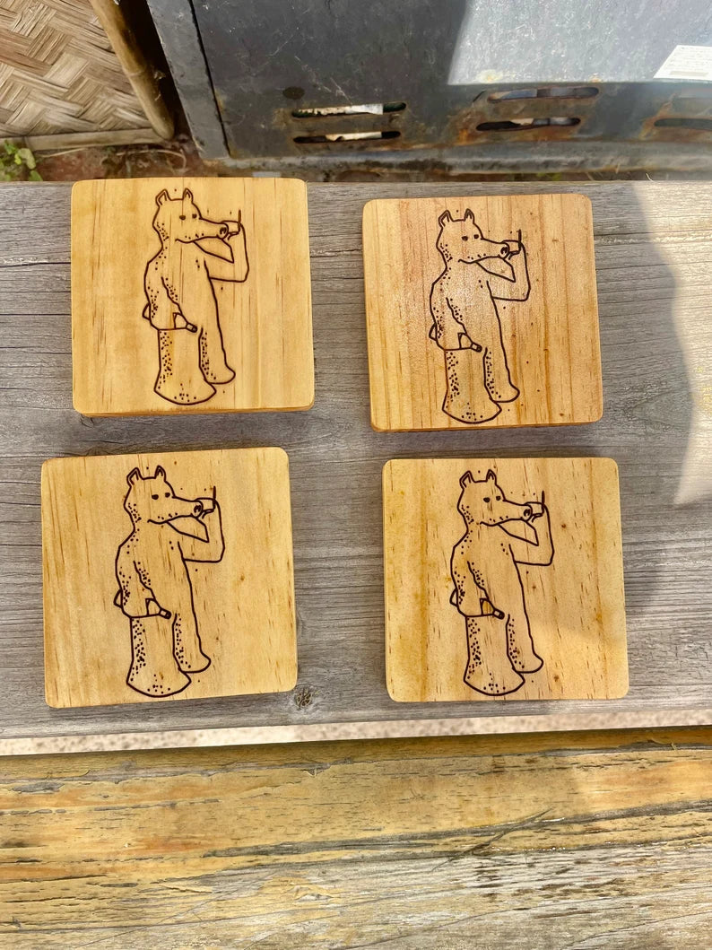 Quasimoto Madlib Beer DRINK COASTER wood engraved stained set of 4 - Too Good Engravings