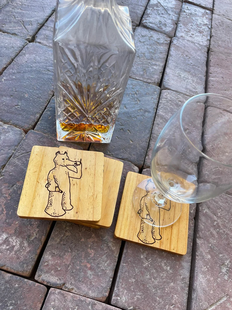 Quasimoto Madlib Beer DRINK COASTER wood engraved stained set of 4 - Too Good Engravings