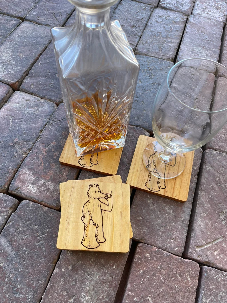 Quasimoto Madlib Beer DRINK COASTER wood engraved stained set of 4 - Too Good Engravings