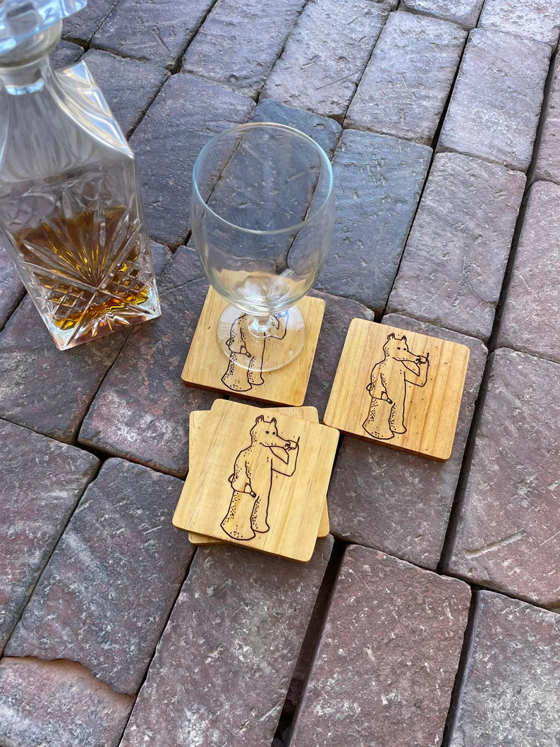 Quasimoto Madlib Beer DRINK COASTER wood engraved stained set of 4 - Too Good Engravings