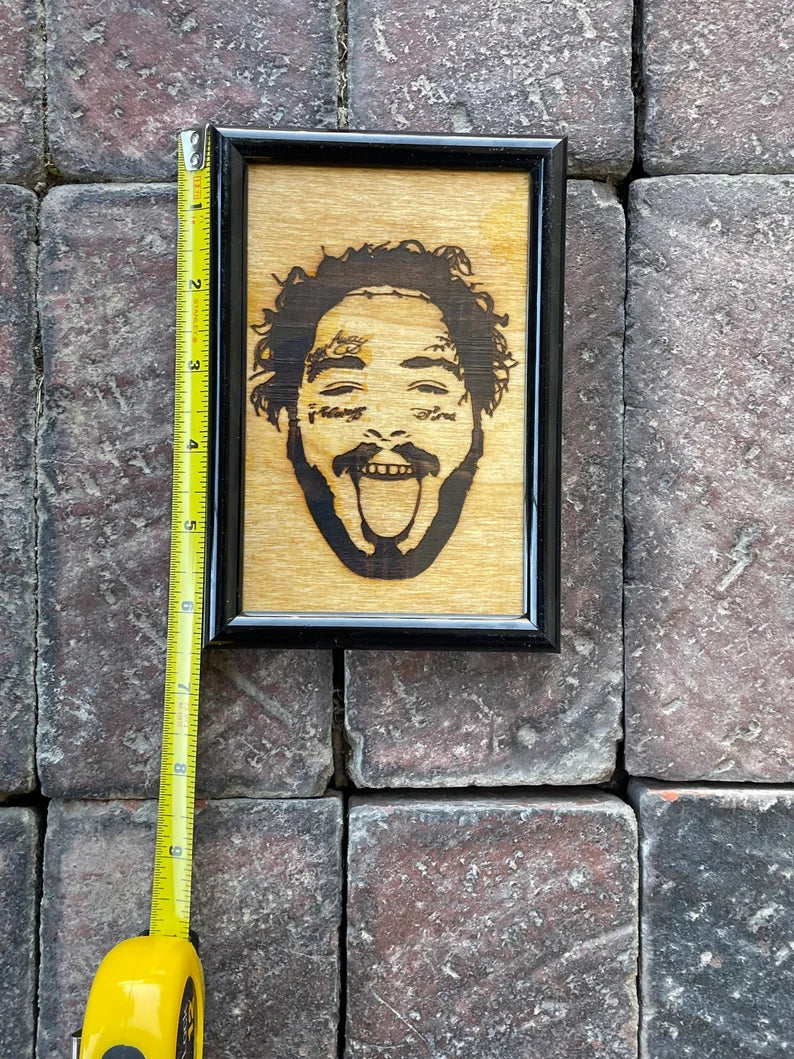 Post Malone Wood Stained Engraved Framed 4X6 Mini picture - Too Good Engravings