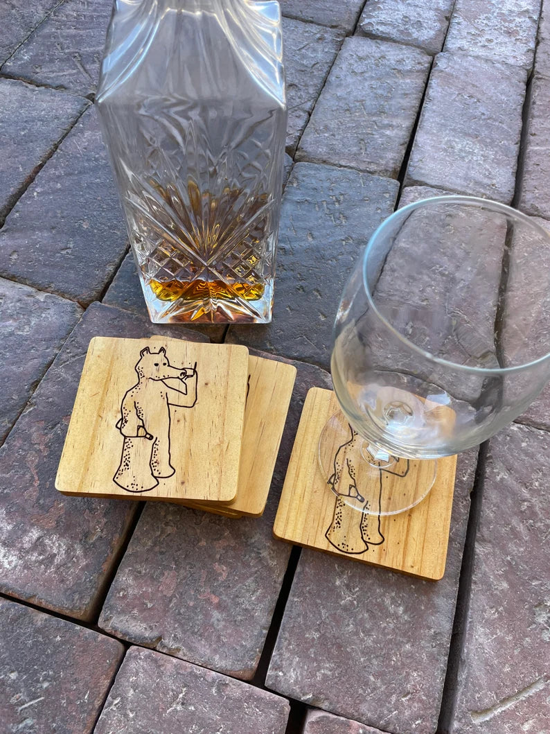 Quasimoto Madlib Beer DRINK COASTER wood engraved stained set of 4 - Too Good Engravings