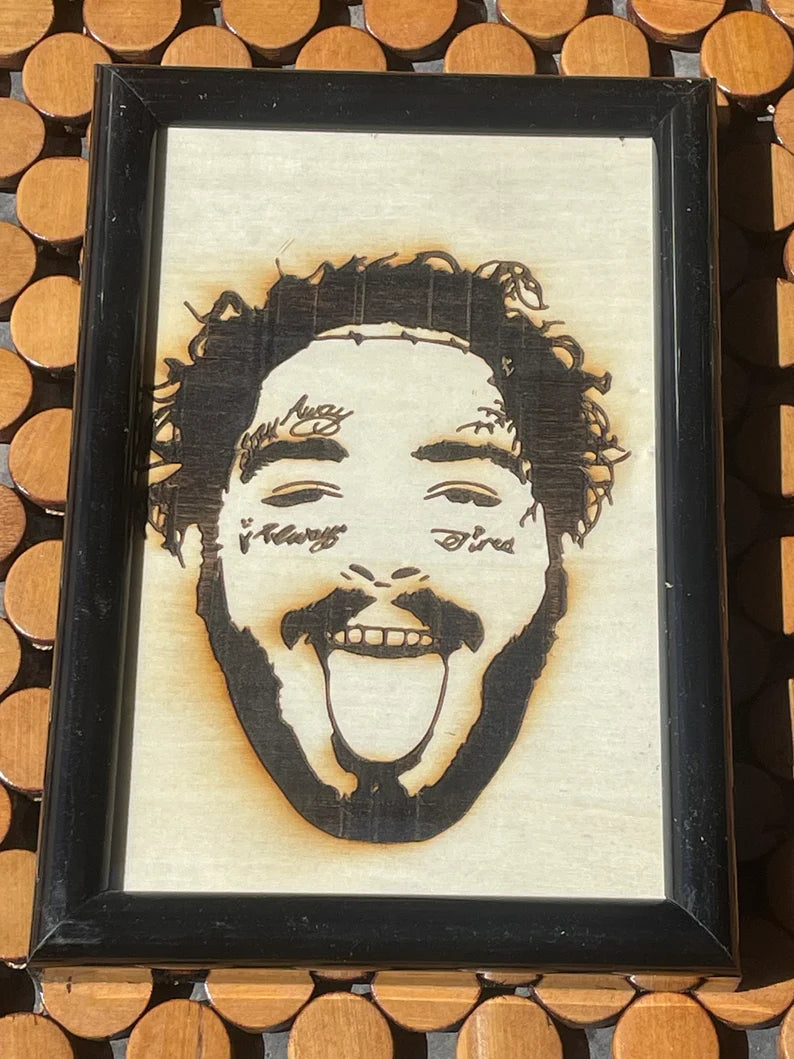 Post Malone Wood Engraved Framed 4X6 Mini picture - Too Good Engravings