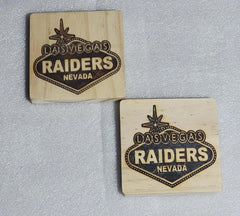 Las Vegas Raiders DRINK COASTER wood engraved stained set of 2 - Too Good Engravings