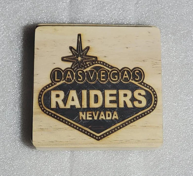 Las Vegas Raiders DRINK COASTER wood engraved stained set of 2 - Too Good Engravings