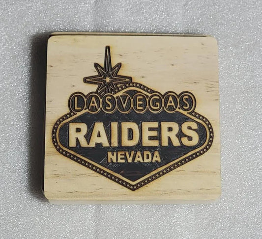 Las Vegas Raiders DRINK COASTER wood engraved stained set of 2 - Too Good Engravings