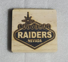 Las Vegas Raiders DRINK COASTER wood engraved stained set of 2 - Too Good Engravings