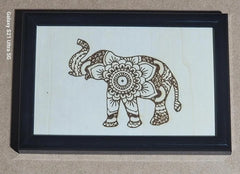 Elephant Print Framed Picture 4x6 hand made Limited painted wood cut engraved - Too Good Engravings