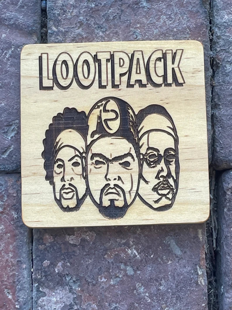 LOOTPACK MADLIB Declaime DJ Romes Wood Drink coaster one of a kind - Too Good Engravings