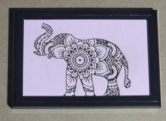 Elephant Print Framed Picture 4x6 hand made Limited painted wood cut engraved - Too Good Engravings
