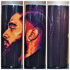 Nipsey Hussle Tumbler's 20oz Coffee Cup Mug double wall Stainless Steel Skinny Tumbler with Lid and Straw - Too Good Engravings