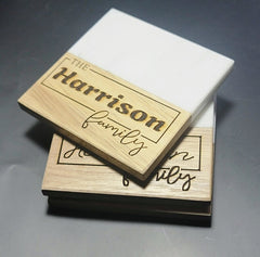 Marble Wood Coaster,Engraved Custom made Set, Personalized Special Gift; Housewarming , Wedding, Anniversary etc... - Too Good Engravings