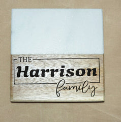 Marble Wood Coaster,Engraved Custom made Set, Personalized Special Gift; Housewarming , Wedding, Anniversary etc... - Too Good Engravings