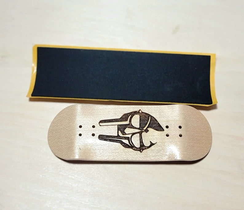 MF Doom Mask Fingerboard: Wood Engraved Fingerboard (skateboard)& Accessory (different colors) Suitcase bag ( two color) - Too Good Engravings