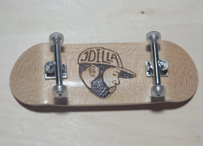 JDilla Fingerboard:Wood Engraved Fingerboard (skateboard) & Accessory and Suitcase bag - Too Good Engravings