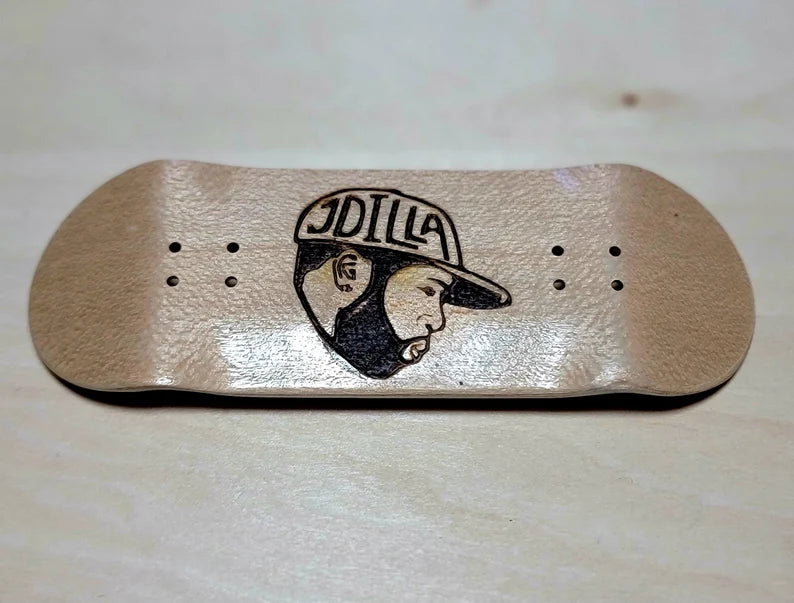 JDilla Fingerboard:Wood Engraved Fingerboard (skateboard) & Accessory and Suitcase bag - Too Good Engravings
