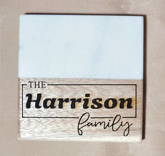 Marble Wood Coaster,Engraved Custom made Set, Personalized Special Gift; Housewarming , Wedding, Anniversary etc... - Too Good Engravings