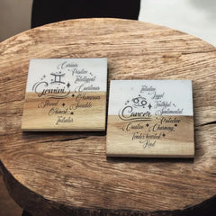 12 Zodiac Signs coaster blend of marble and wood Coaster Drink - Too Good Engravings