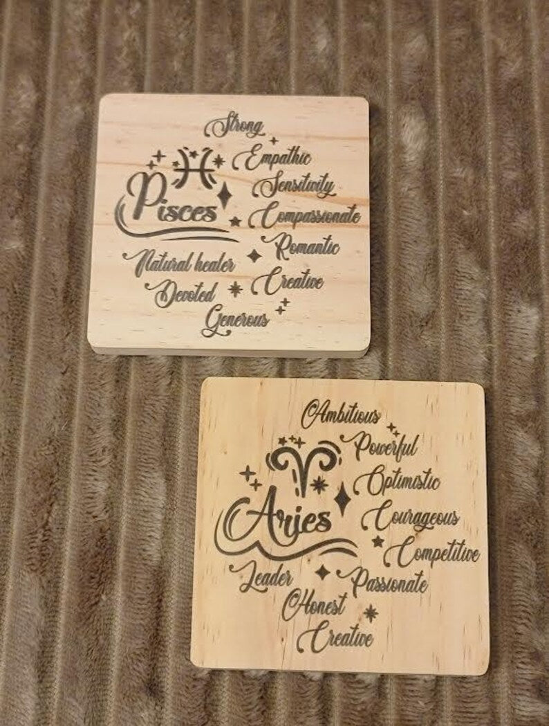 12 Zodiac Sign wooden Coaster - Too Good Engravings